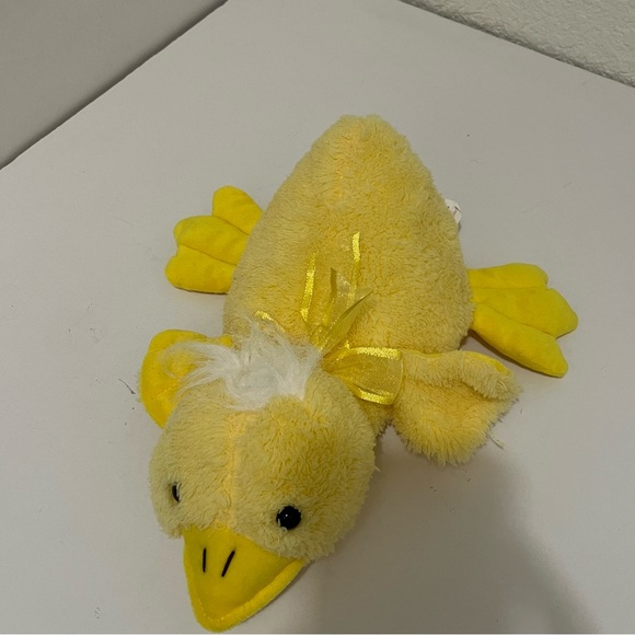 New Concepts Laying Down Yellow Duck Plush 11" Stuffed Animal Toy Bow - Picture 3 of 11